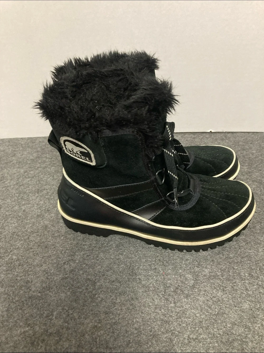 Sorel Waterproof Faux Fur Lined Mid-Calf Black Snow Boots US 7.5 lace up